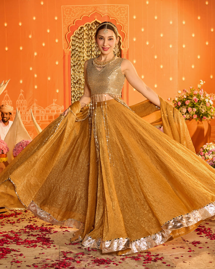 Vasudha Brownish Orange Tissue Lehenga Set