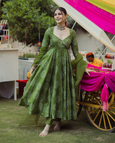 Katha Green Bandhani Nylon Organza Dupatta