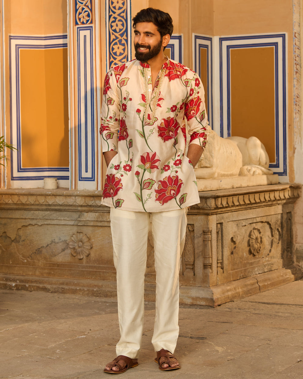 Veer Ivory Printed Chanderi Kurta