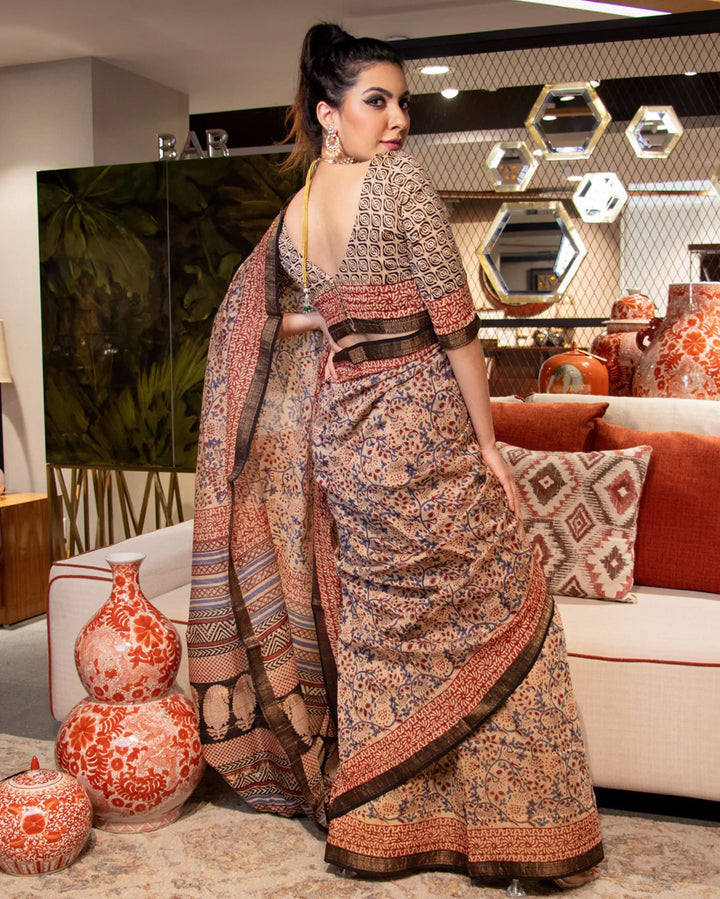 Mahnoor Handblock Chanderi Silk Saree
