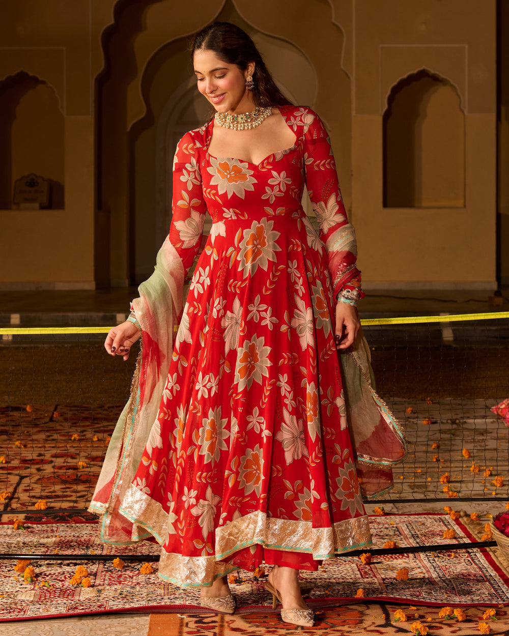 Zeenat Red Printed Georgette Suit Set