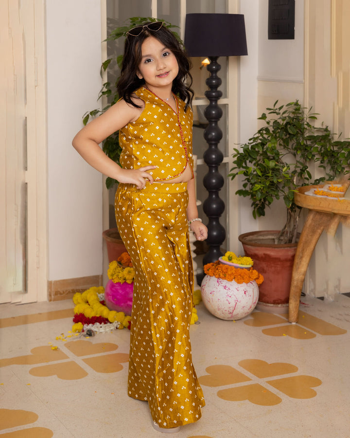 Kumud Mustard Bandhani Chanderi Coord Set
