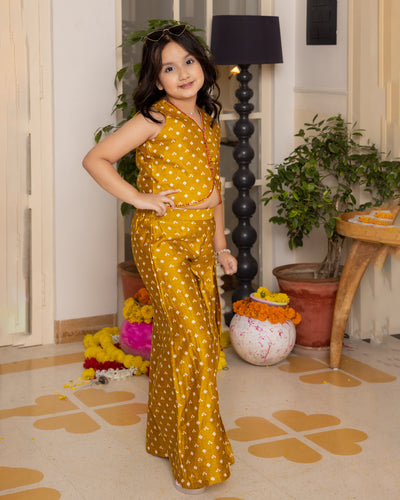 Kumud Mustard Bandhani Chanderi Coord Set