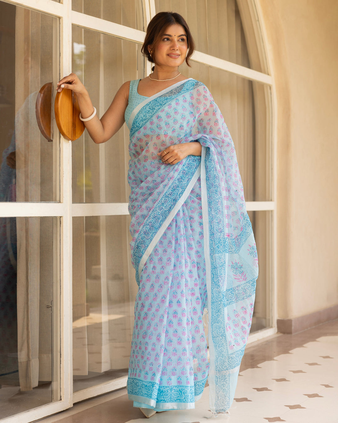 Ruh Blue Doria Printed Saree