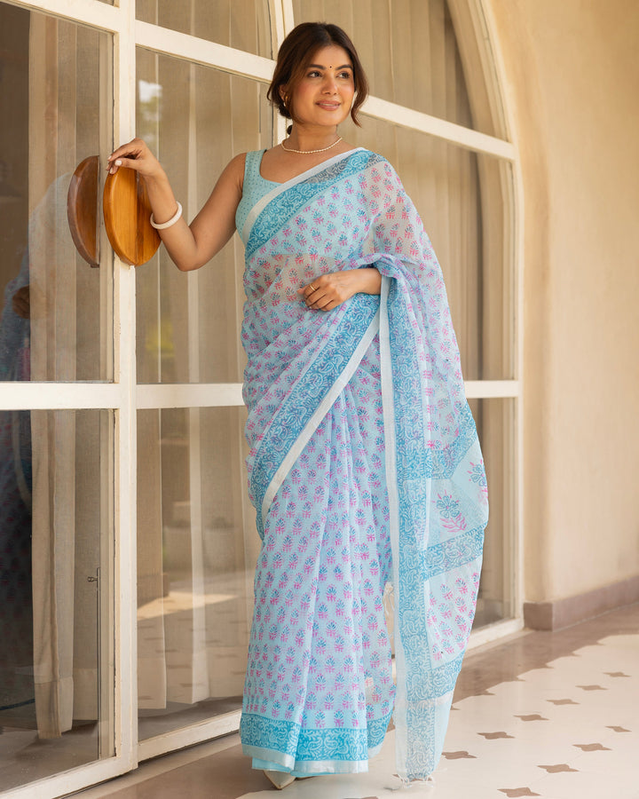 Ruh Blue Doria Printed Saree