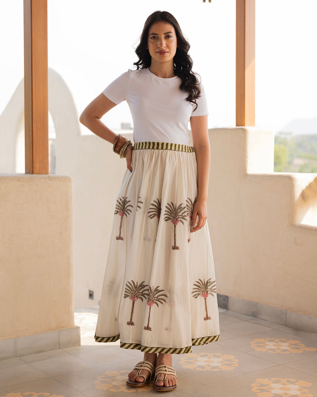 Avyra Off White Printed Cotton Skirt