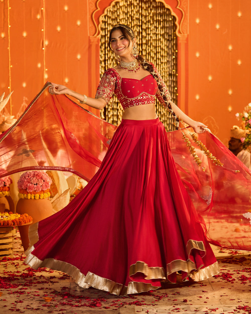 Tejvya Magenta Embroidered Chanderi Lehenga Set