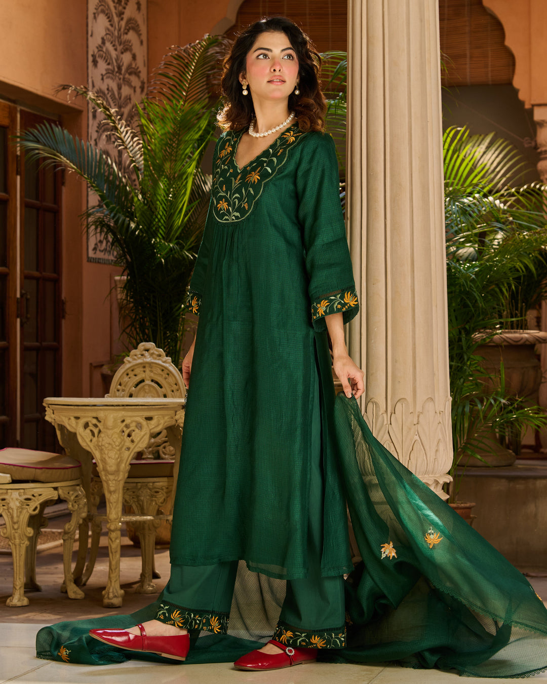 Vanya Green Embroidered Doria Suit Set