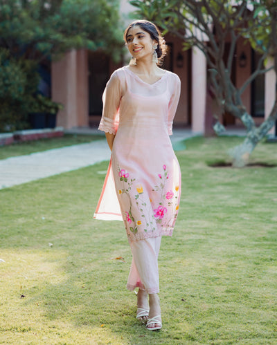 Shitij Pink Handpainted Doria Kurta Set