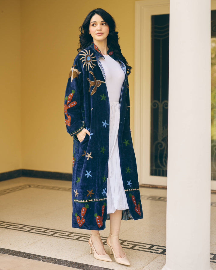 Celestine Navy Velvet Suzani Jacket