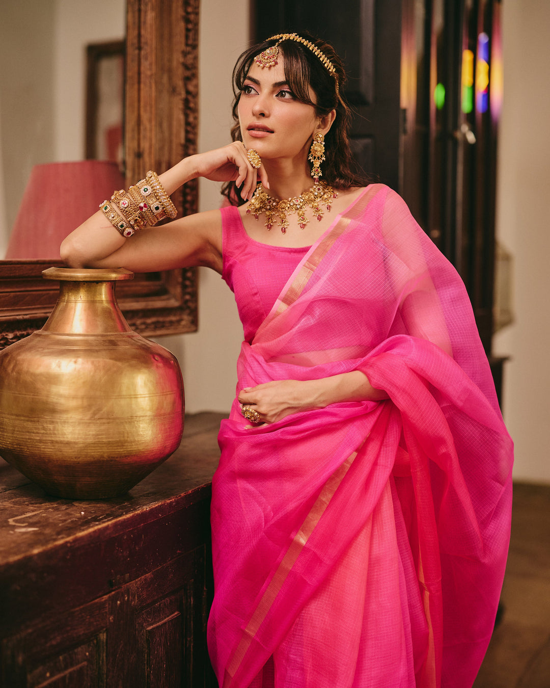 Kesariya Pink Doria Tie Dye Saree