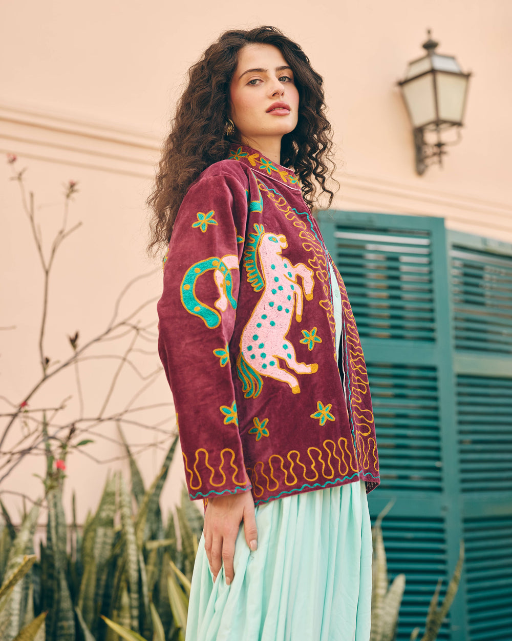 Burgessa Maroon Velvet Suzani Jacket