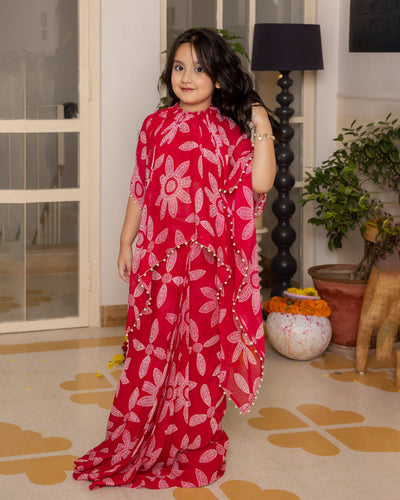 Adaa Pink Bandhani Georgette Pre Draped Saree