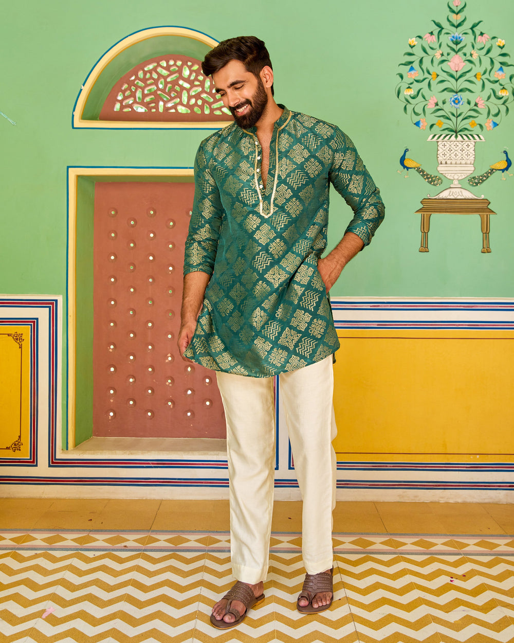 Shiv Green Jacquard Kurta