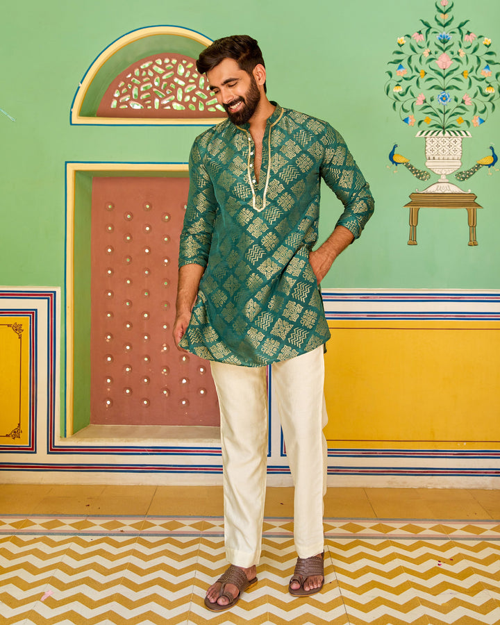 Shiv Green Jacquard Kurta