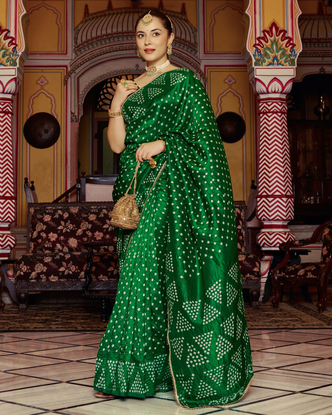 Tesu Green Bandhej Silk Saree