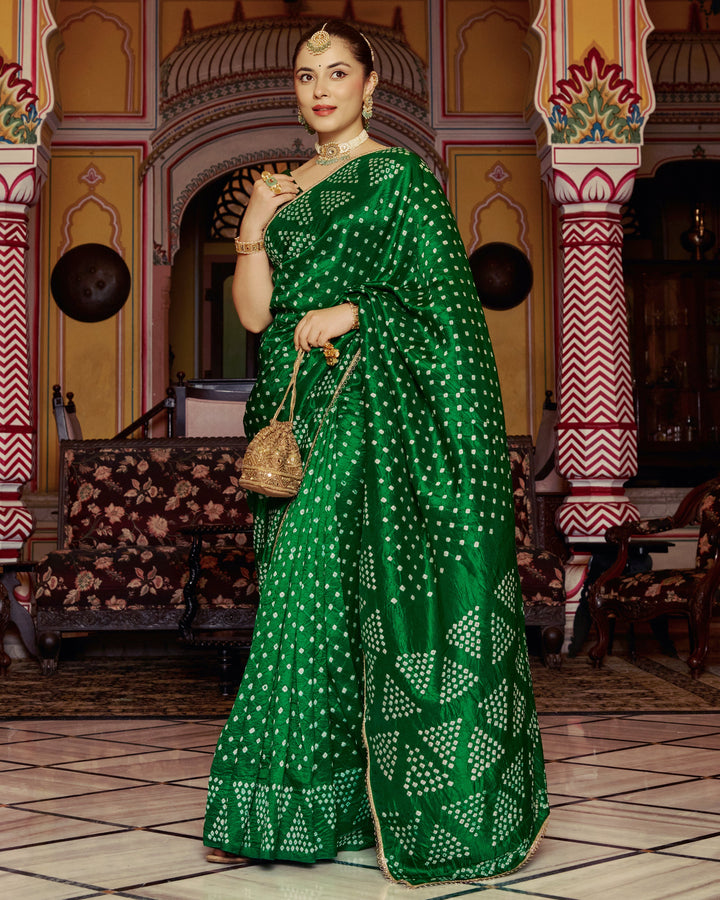 Tesu Green Bandhej Silk Saree