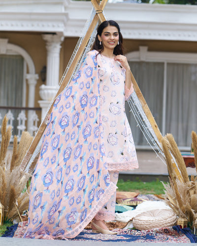 Coneflower Peach Printed Cotton Suit Set