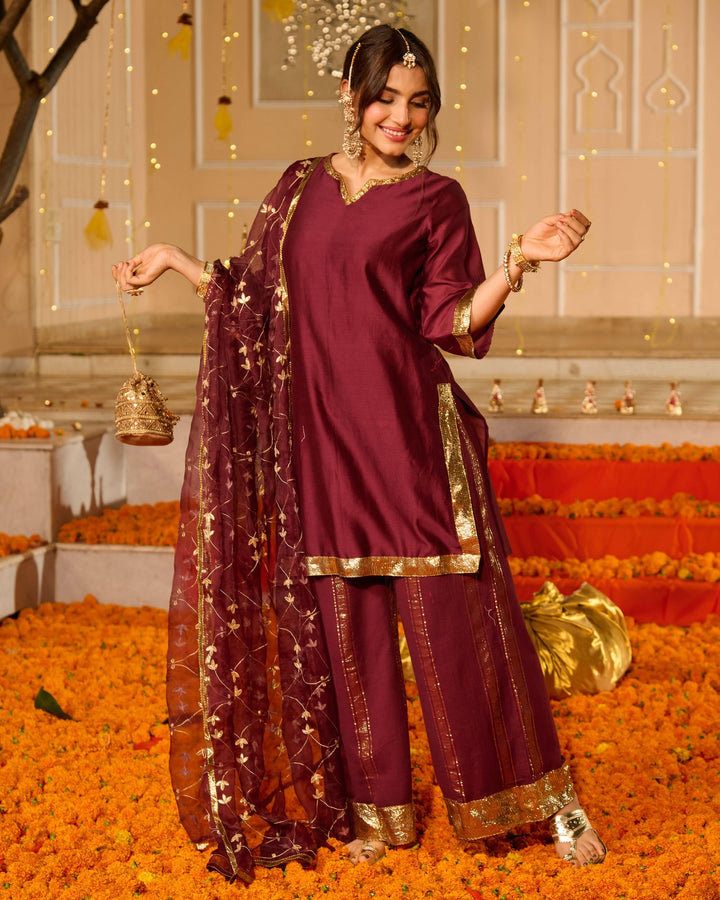 Smita Plum Solid Chanderi Suit Set