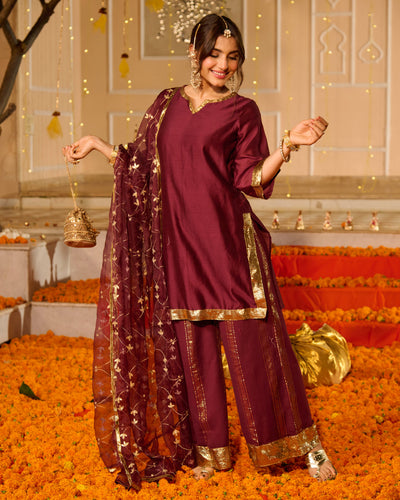 Smita Plum Solid Chanderi Suit Set
