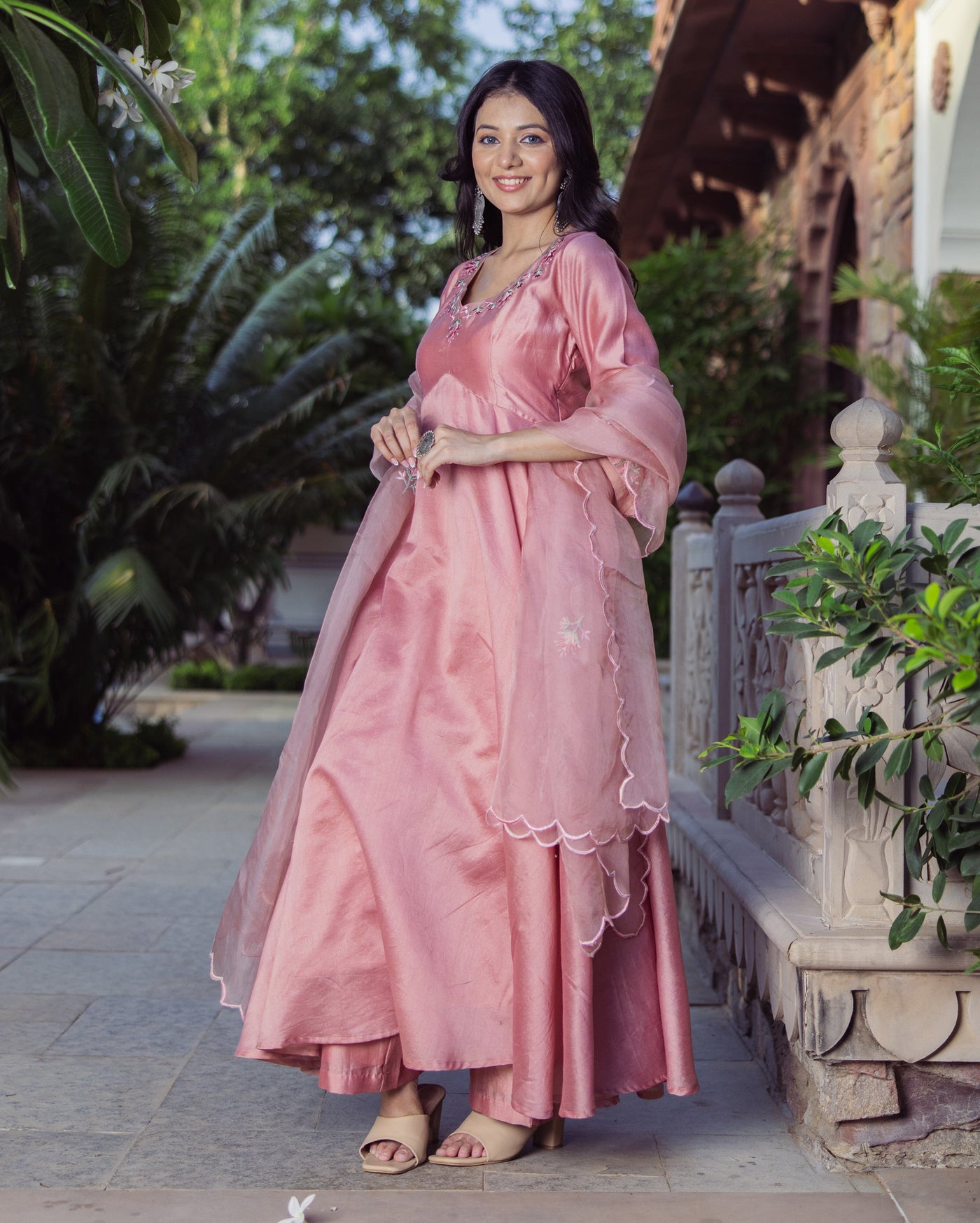 Mallow Mauve Embroidered Chanderi Suit Set
