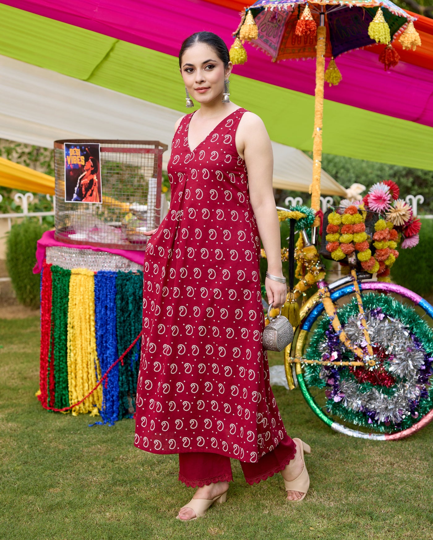 Gulaal Maroon Bandhani Cotton Kurta Set