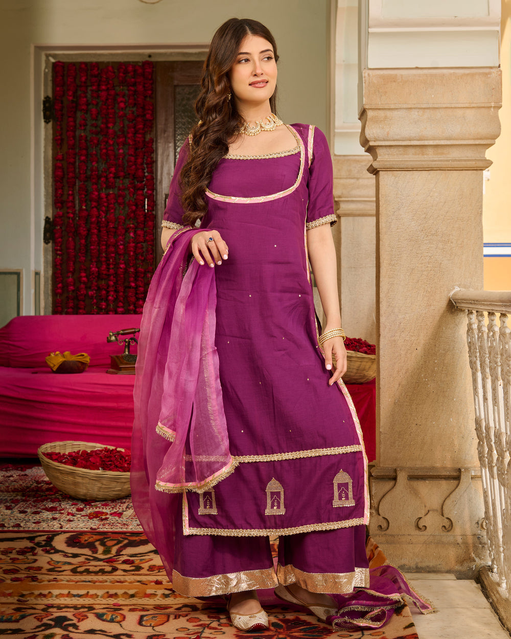 Luxe Purple Solid Chanderi Suit Set