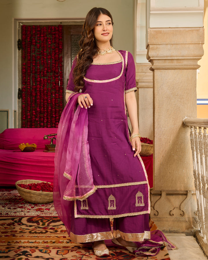 Luxe Purple Solid Chanderi Suit Set