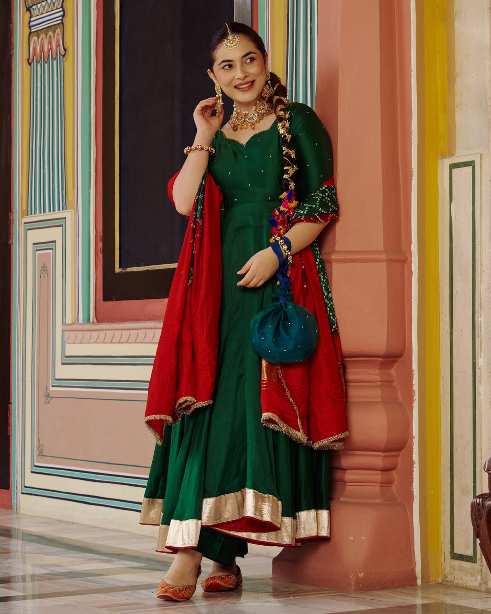 Soma Green Embroidered Chanderi Suit Set