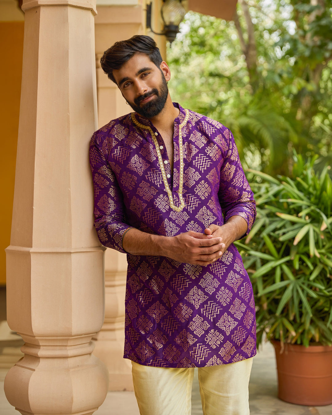 Devam Purple Jacquard Kurta