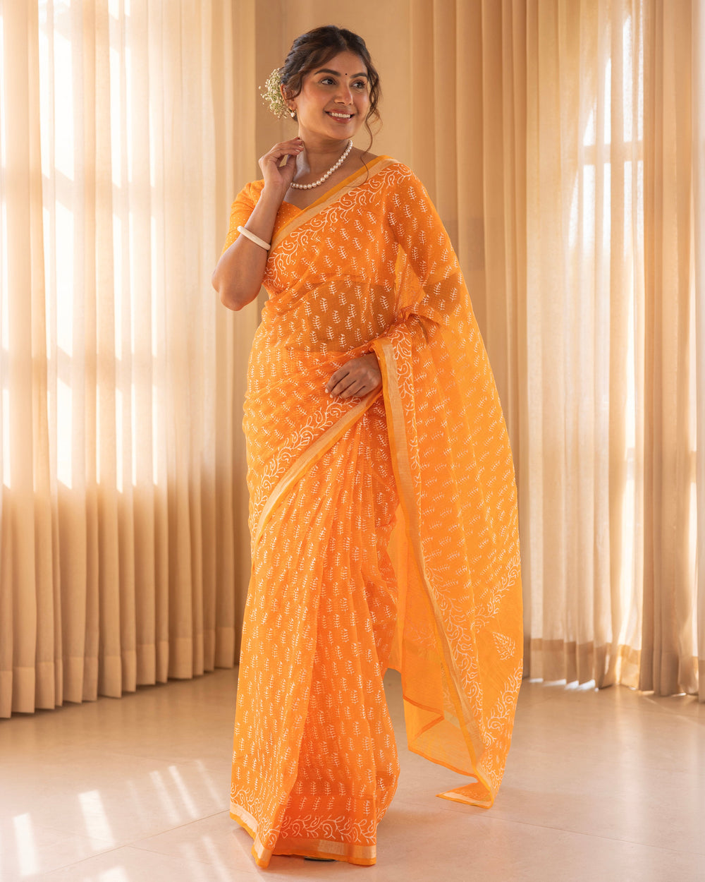 Kuru Mustard Doria Printed Saree