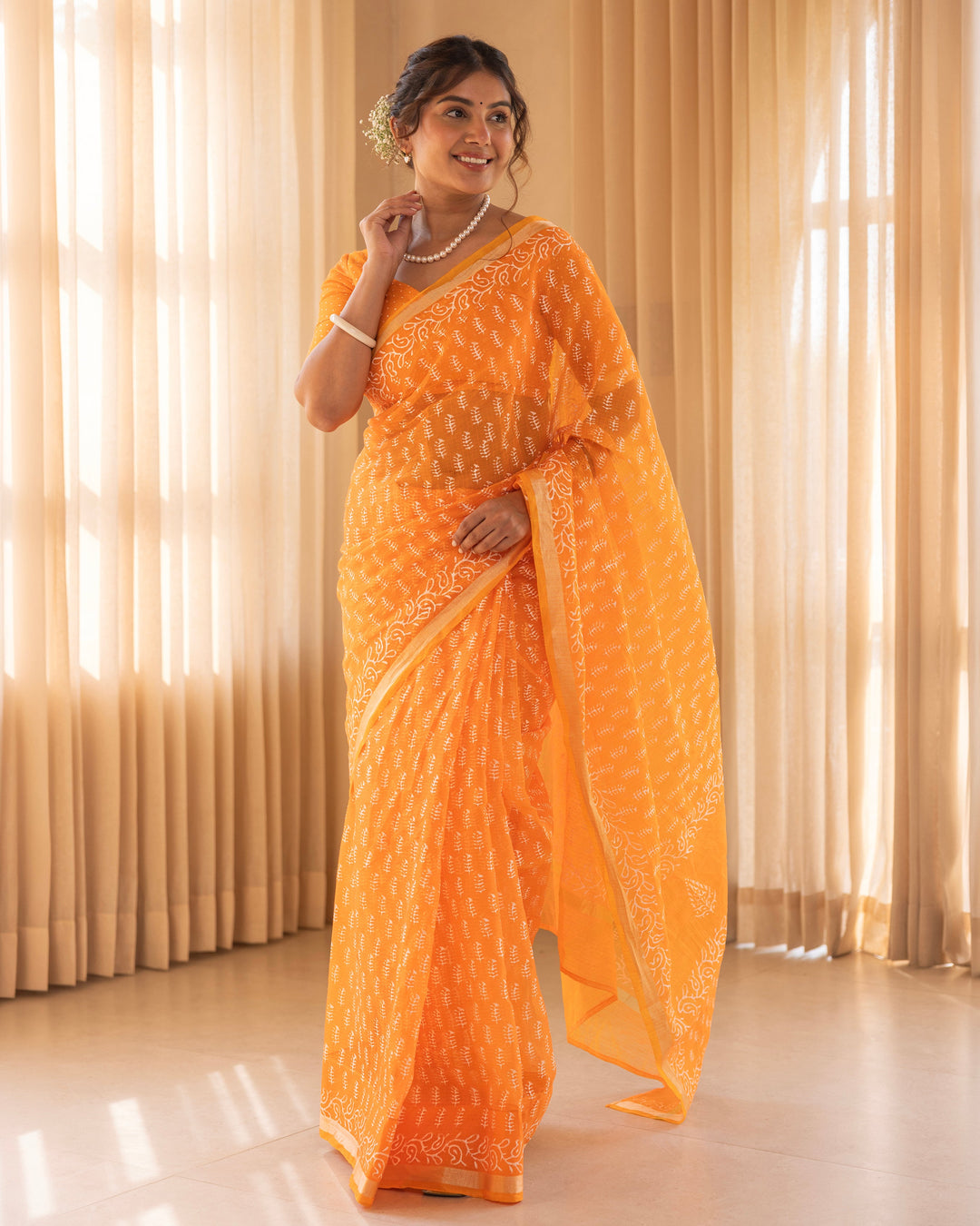 Kuru Mustard Doria Printed Saree