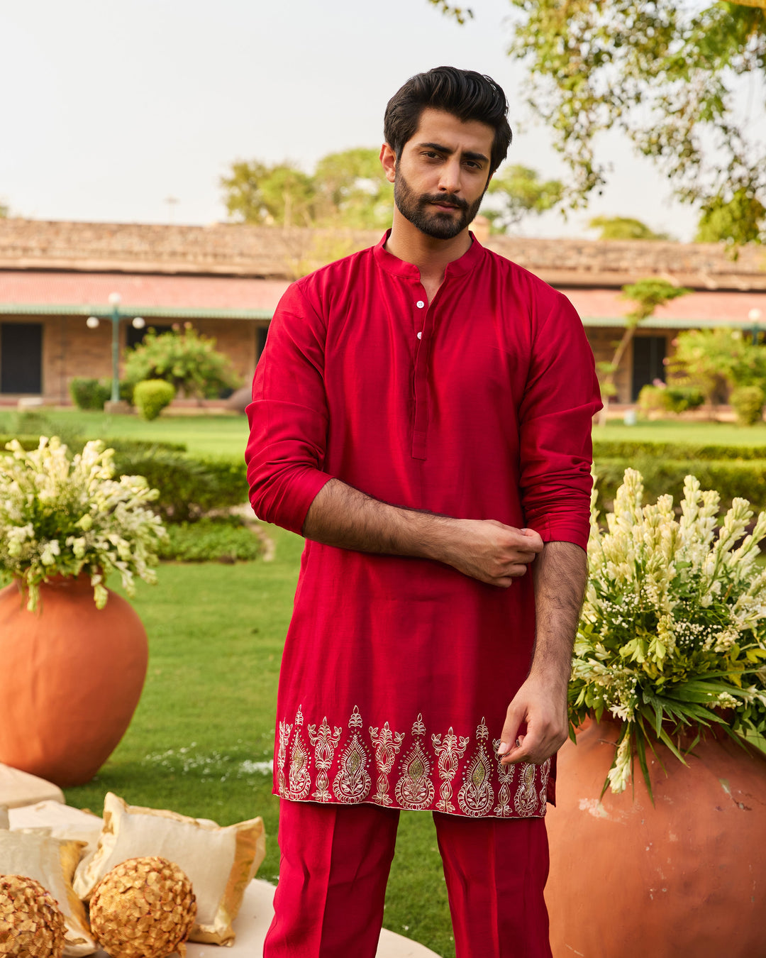 Aarambh Red Chanderi Embroidered Kurta