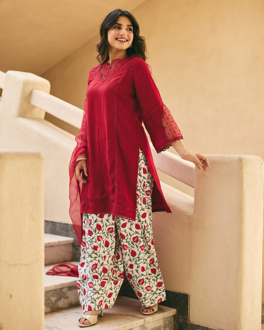 Irina Maroon Cotton Printed Suit Set