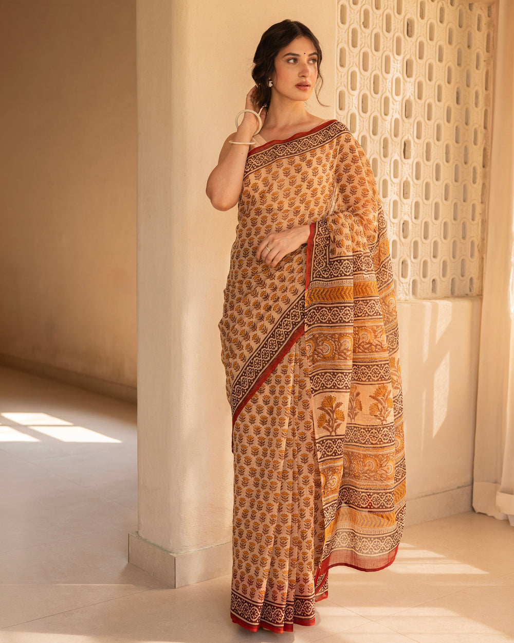 Gul Beige Doria Printed Saree