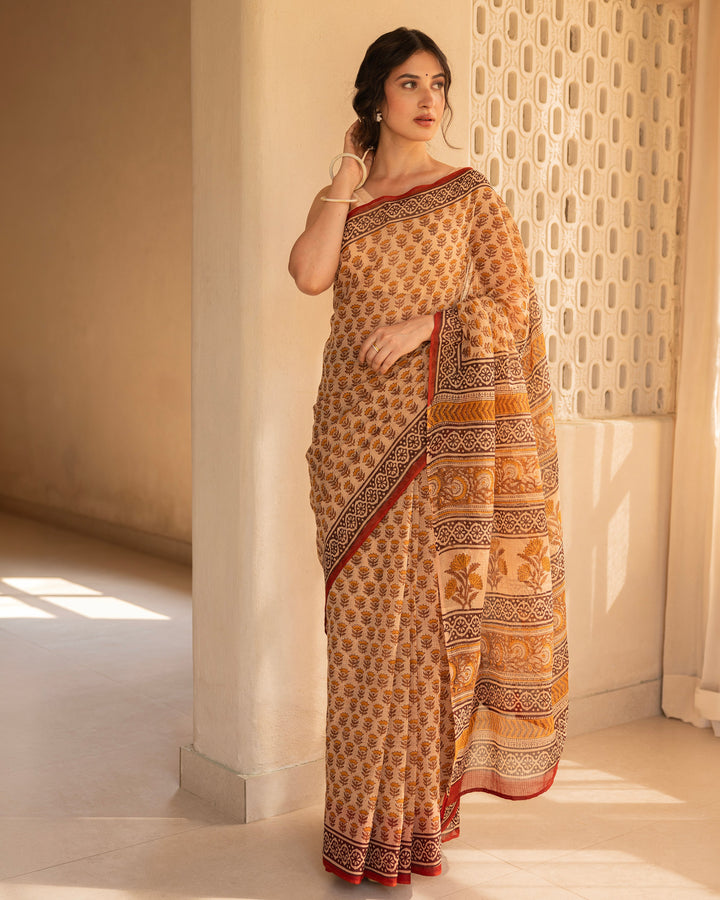 Gul Beige Doria Printed Saree