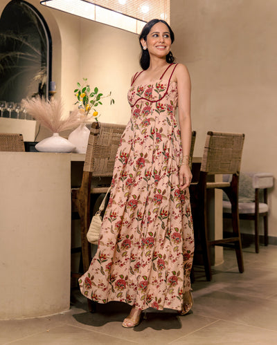 Blush Peach Cotton Printed Dress