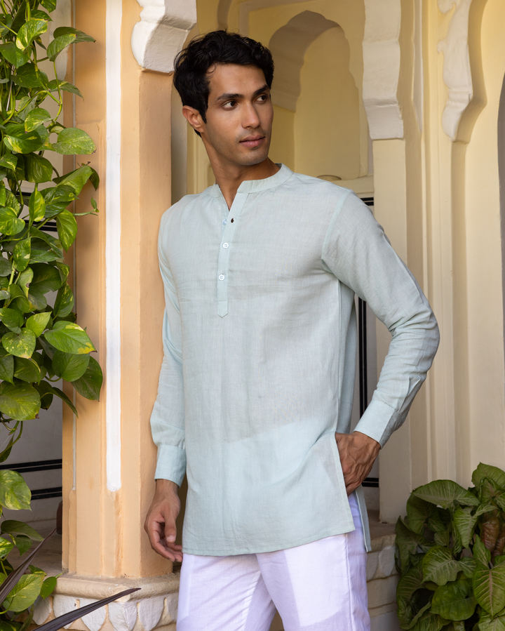 Tejas Pastel Blue Solid Cotton Flex Kurta
