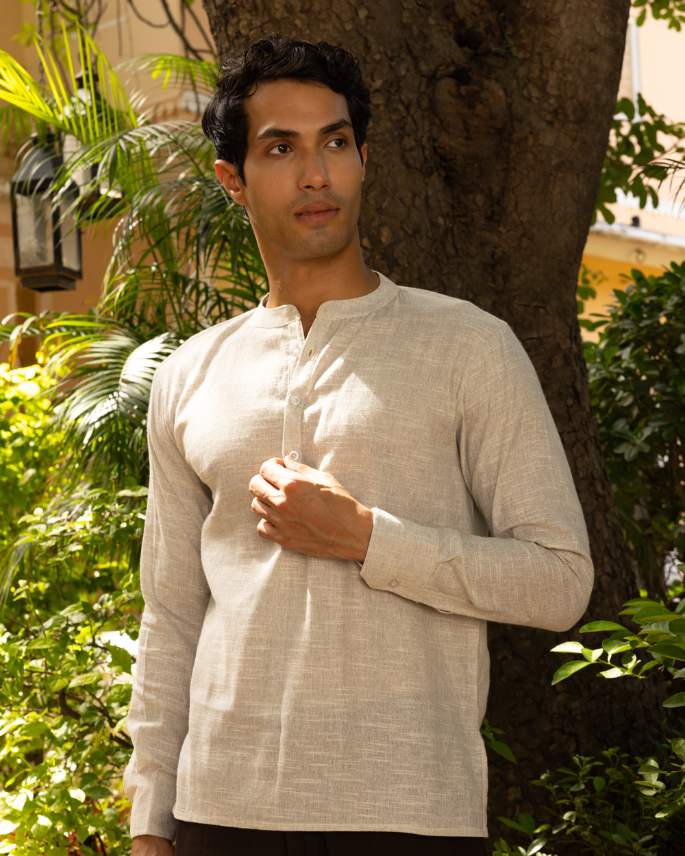 Devansh Grey Solid Cotton Kurta