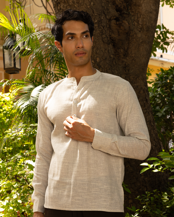 Devansh Grey Solid Cotton Kurta