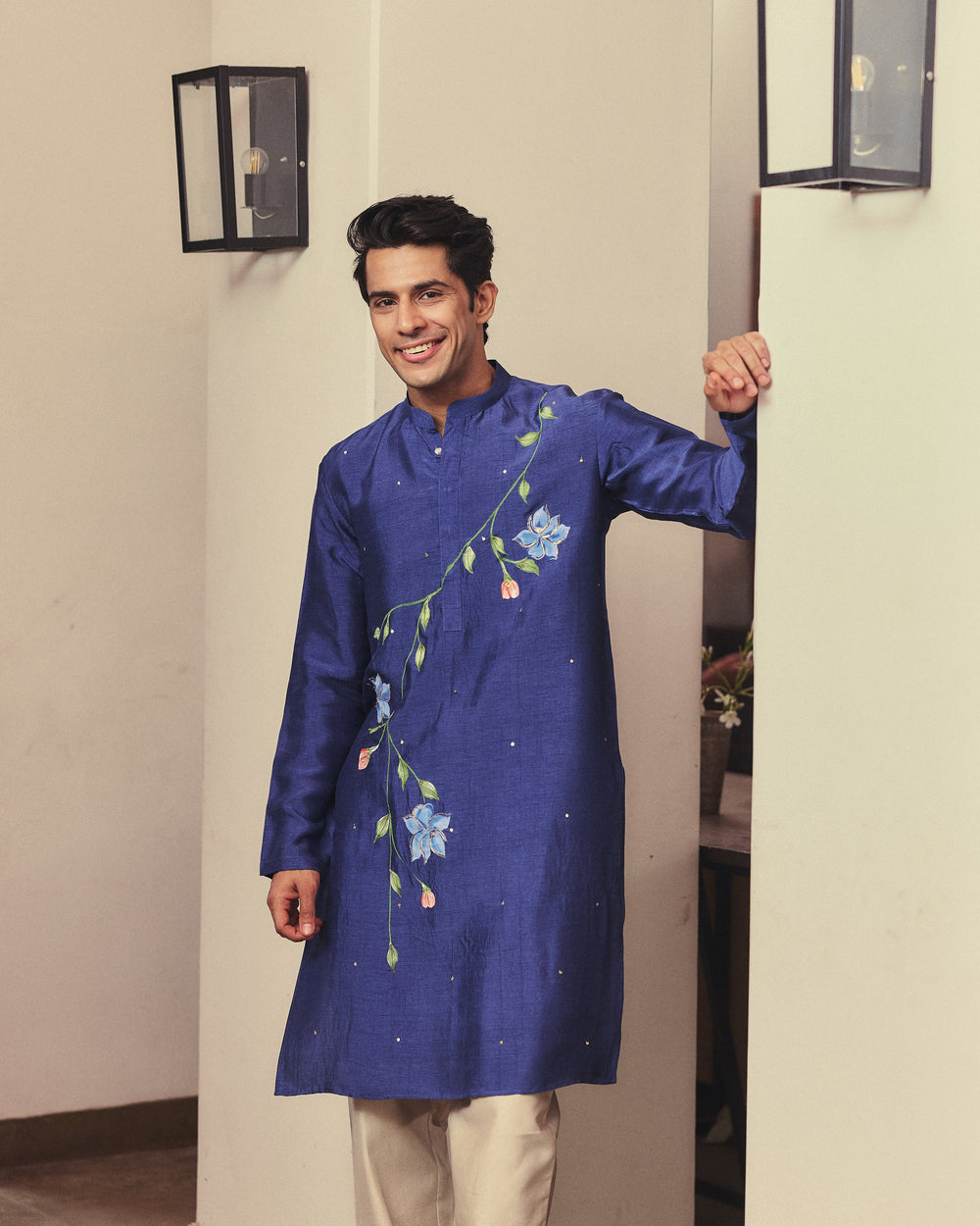 Rivaan Blue Handpainted Silk Kurta