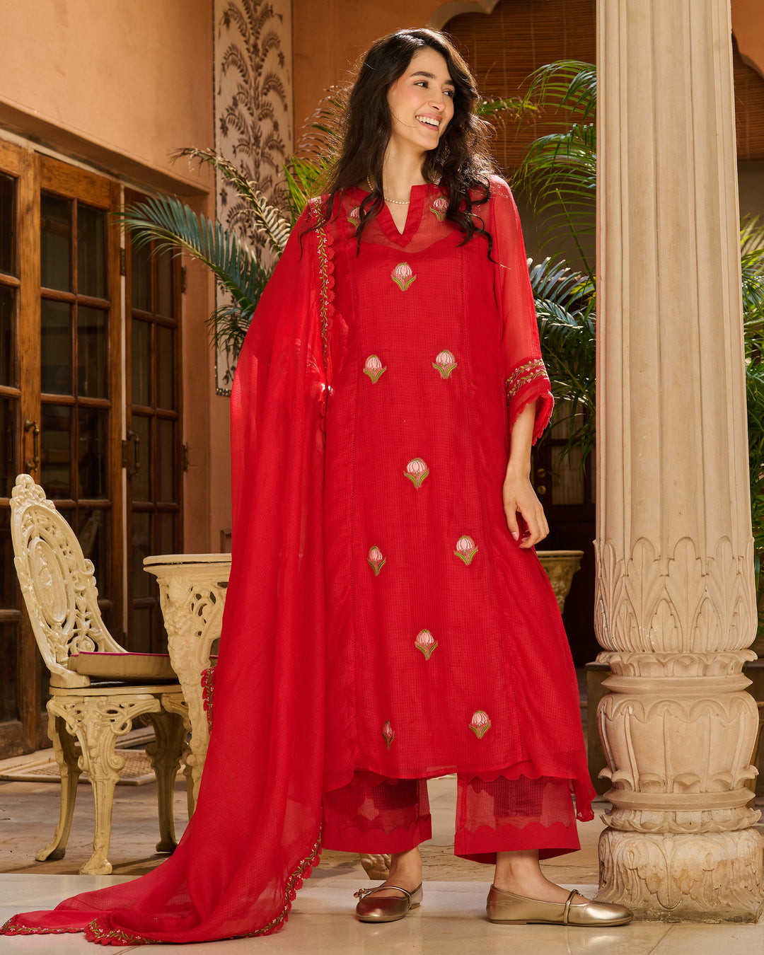 Riva Red Embroidered Doria Suit Set