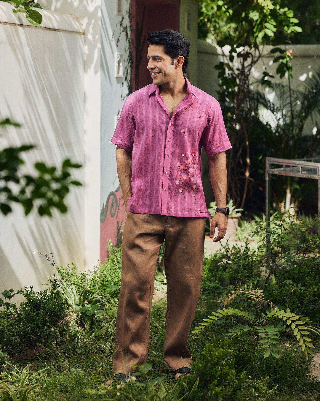 Deejay Purple Cotton Dobby Handpainted Shirt