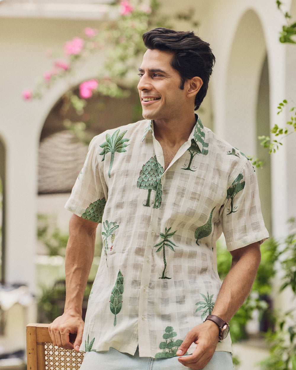 Nihal Off White Printed Cotton Checks Shirt