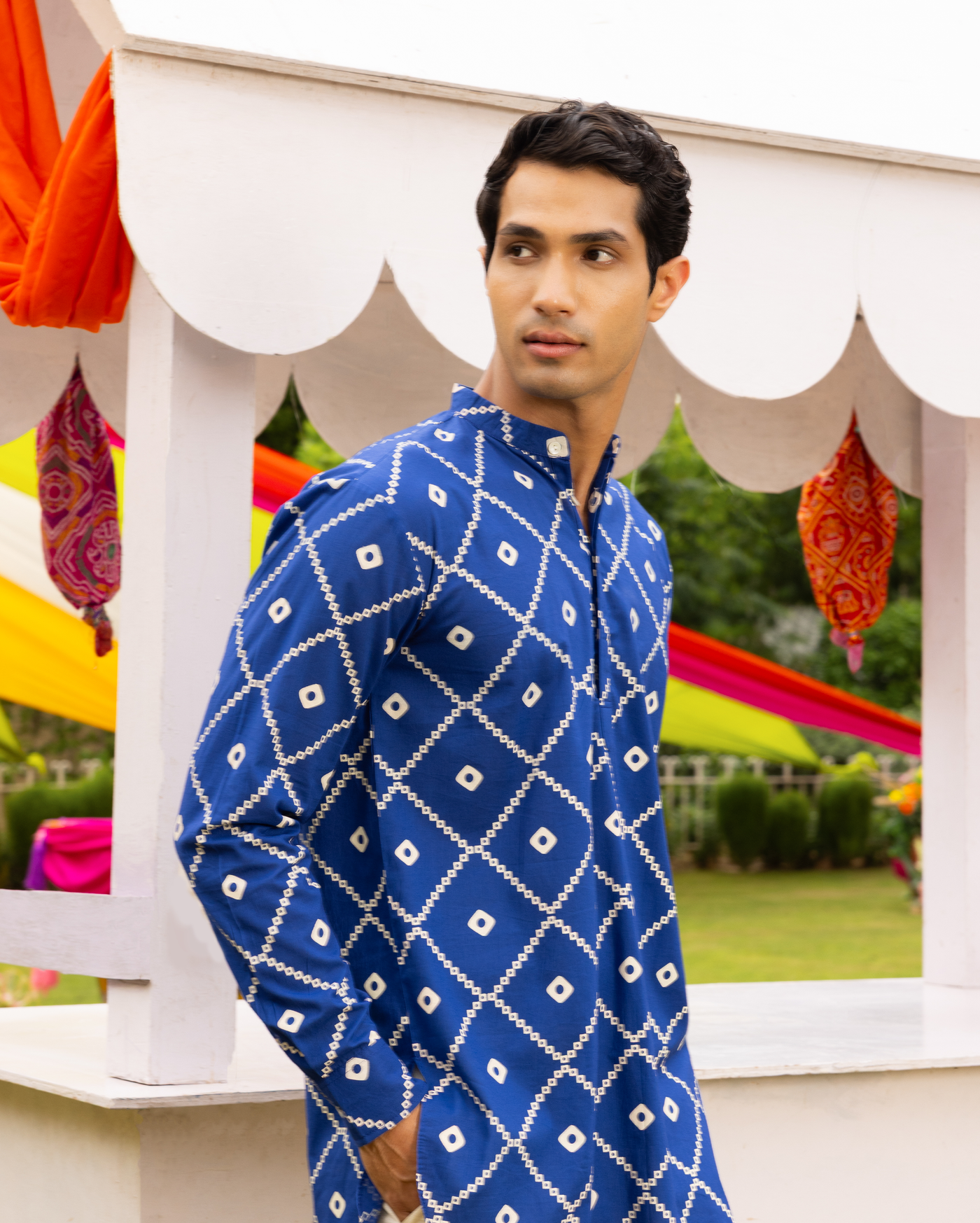 Vedvik Blue Bandhani Cotton Kurta