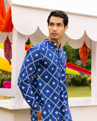 Vedvik Blue Bandhani Cotton Kurta