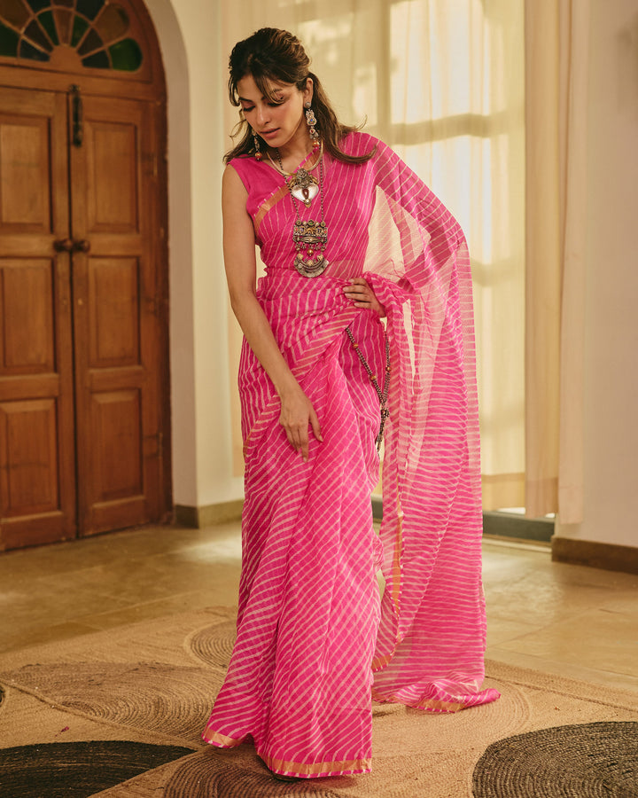 Fiesta Pink Doria Leheriya Saree