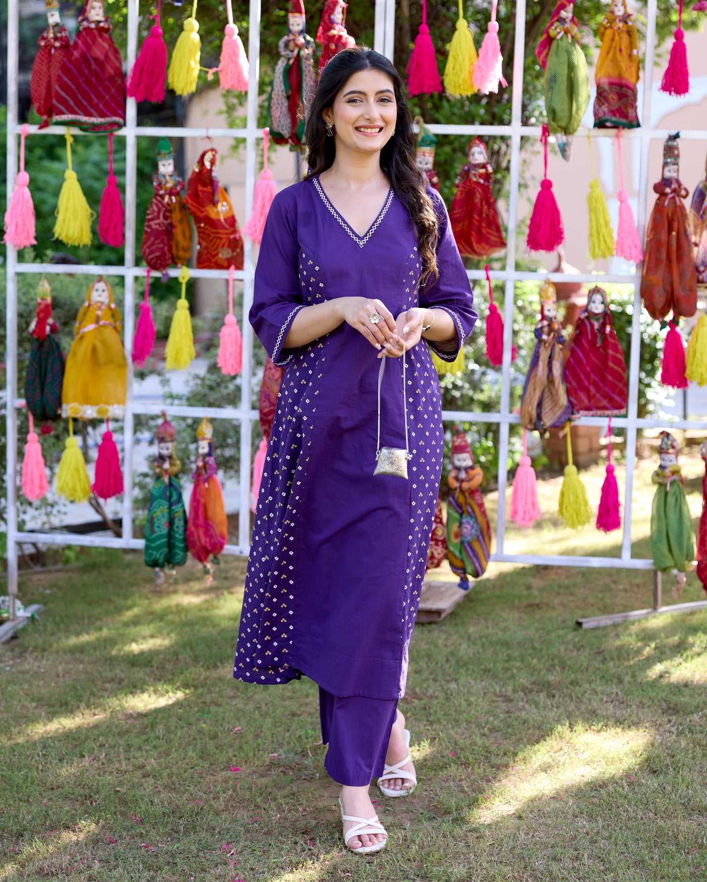 Kavya Purple Bandhani Cotton Kurta Set
