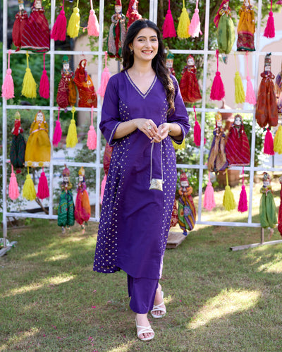 Kavya Purple Bandhani Cotton Kurta Set