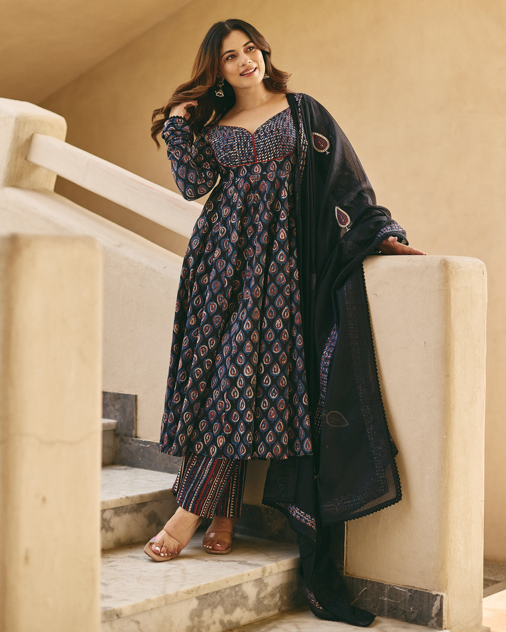 Vera Black Cotton Printed Suit Set